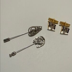 Elegant Silver tone pin and Gold tone cufflinks Men's Accessory